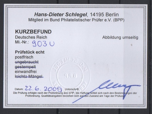 Michel Nr. 903 U postfrisch geschnitten, Kurzbefund BPP.